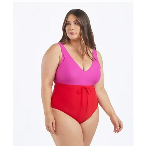 NEW Summersalt 12 Tie-Waist Backflip Pink Red One Piece Swimsuit Color Block - Picture 1 of 4